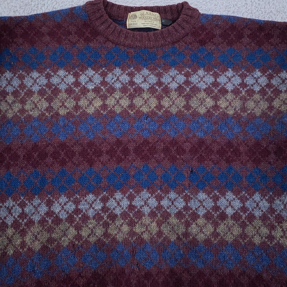 Distressed vtg Blarney Woollen Mills Argyle Wool Sweater Mens Medium Scotland